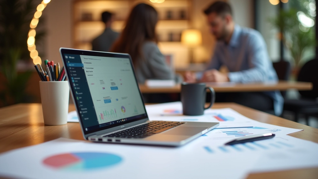 Laptop scherm met content kalender en statistieken van engagement
