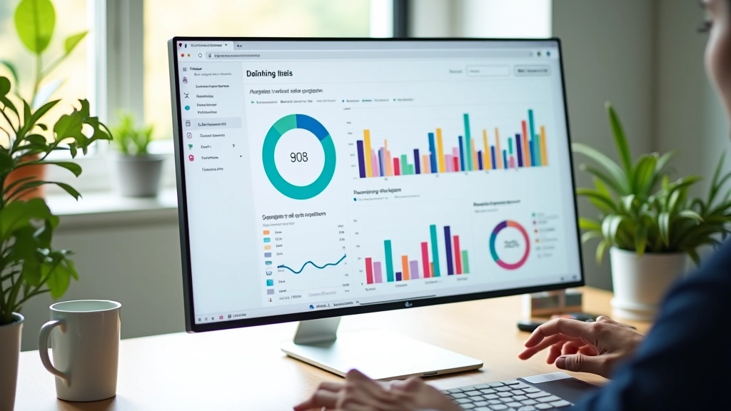Grafiek van sociale media bereik en engagement op monitor in moderne kantoor